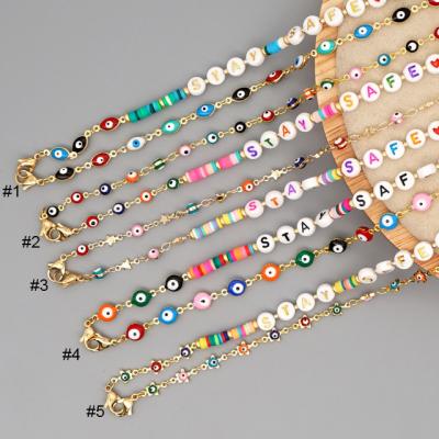 China Polymer Clay NM1190 Personalized Sunglasses Chain Glass Words Polymer Clay Beaded Enamel Evil Eye Mask Rainbow Colored Holder Chain Lanyard for sale