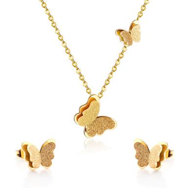 China S11058 Bling Jewelry Sets Matte Gold Plated Butterfly Charm CLASSIC Earring and Necklace Jewelry Sets for Women Ladies for sale