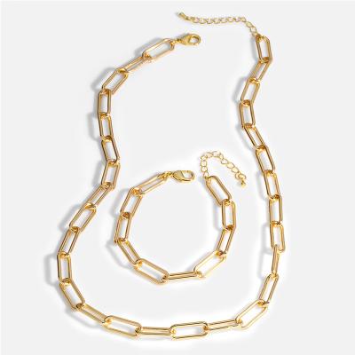 China S11066 TRENDY Necklaces Sets Jewelry 18K Gold Plated Rectangular Paper Clip Clip Chain Necklace and Bracelet Jewelry Sets for sale