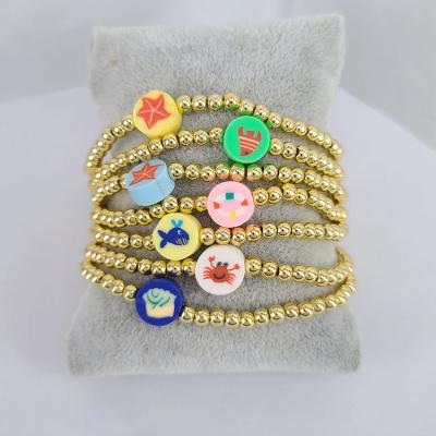 China BP1038 18k Gold TRENDY Funny Accents Beaded Vinyl Clay Polymer Sealife Beach Theme Multi Colored Animal Stacking Bracelets for sale