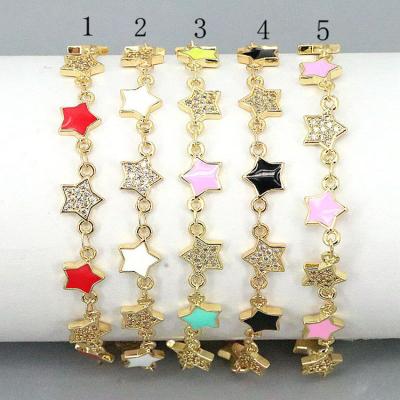 China BOHEMIA BC1437 18K Gold Plated Multicolor Enamel Crystal Zircon CZ Micro Pave Star Heart Link Chain Bracelets For Women for sale