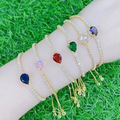 China BOHEMIA BC1431 Fashion Rainbow Zircon Oval Diamond Tennis Bracelet, Multicolor Tasty CZ Zircon Tennis Loop Stacking Bracelet for sale