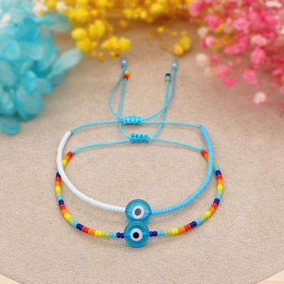 China BG1108 Mini Tiny Rainbow Seed Beaded nazar religious chic evil eyes blue bracelet,minimalist savory women's amulet bracelet for sale