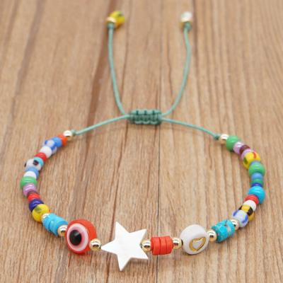 China Hot Sale BG1107 Religious Colorful Evil Eyes Charm White Shell Star Bracelets, Miyuki Blue Seed Beads Bracelet for Gifts for sale