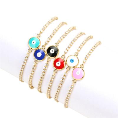 China BM1091 ​​18k Gold Plated Religious Adjustable Rainbow Enamel Multicolor Spiritual Evil Eyes Slide Chain Bracelets For Women for sale