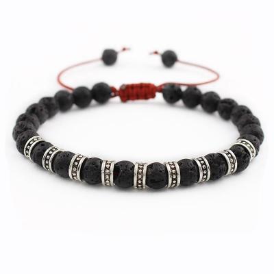 China BRS1612 ALLOY Aromatherapy Diffuser Ball Bracelets Jewelry Natural Lava Beads Shape Beaded Men Bracelet With Alloy Spacer for sale