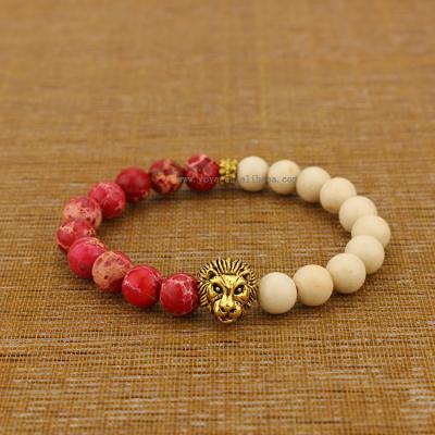 China Imperial jasper BRA1180 fashion imperial jasper&riverstone gemstone bracelet, lion head elastic bracelet for sale