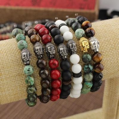 China BRU0022 FASHIONABLE hot sale natural round gemstone beaded bracelet with Buddha, Buddha head bracelet jewelry for sale