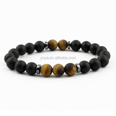 China BN1073 Fashion Natural Stone Jewelry Natural Gemstone Matte Tiger Eye Onyx Beads Elastic Beads Bracelet For Men for sale