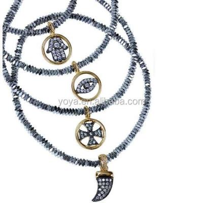 China BRZ0923 Hematite Shape Small Faceted Hematite Beads CZ Micro Pave Horn Cross Hamsa Hand Charm Bracelets for sale