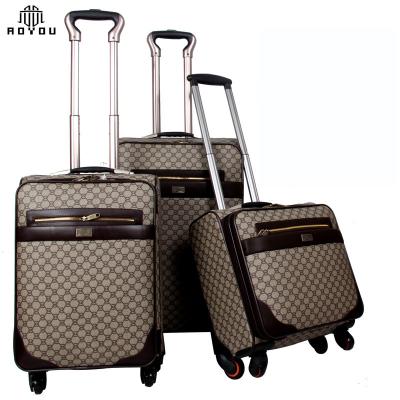 China Leather PU Trolley Suitcase Set 3 Carry On Hand Cabin Traveling Case Luggage Bags for sale