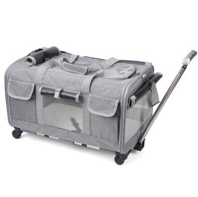 China Wholesale Detachable Large Size Dogs and Cats RM Airline Approved Portable Cat Travel Trolley Pet Dog Carrier On Wheels 23.7*15.5*17 Inch for sale