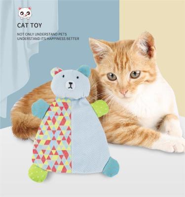 China 2023 Viable New Custom Durable Plush Pet Cat Chew Toy With Sounding Cartoon Plastic Paper Bear Cat Self Play Toy for sale