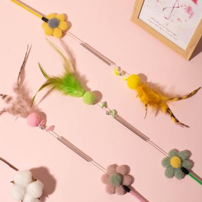 China 2023 New Custom Viable Funny Stick Cat Long Rod Fur Ball Feather With Bell Cat Toy for sale