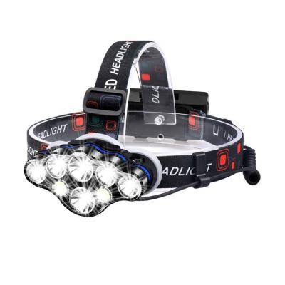 China Camping and Emergency 8 LED Headlight Flashlight Waterproof 10000Lumen USB Rechargeable LED Headlamp Light with White Red Lights for sale