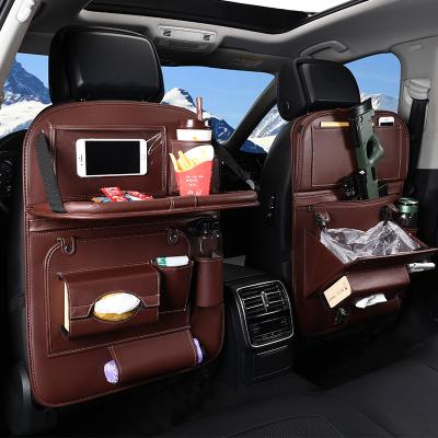 China Luxury High Quality Leather PU Car Backseat Organizer With Foldable Tablet Holder Storage Pocket for sale