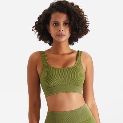 China Sustainable sports vest solid color fitness top halter U-back tank women pump yoga bra gym workout sexy running crop top for sale