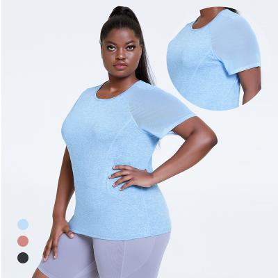 China Activewear 4XL Anti-Shrink Plus Size Quick Dry Female Yoga Gym Workout Shirts Women Fitness Sport Running Tops Tees for sale