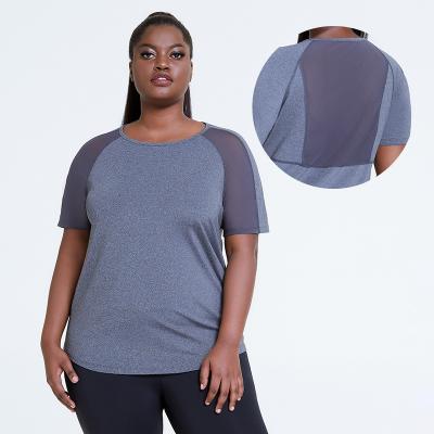 China Women Anti Shrinkage Sports Quick Dry Mesh Workout Tops Female Yoga Shirts L-4XL Summer Breathable Activewear Plus Size T-shirt for sale