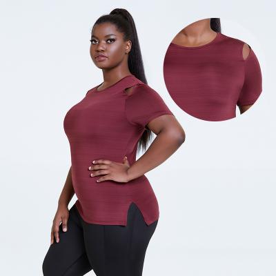 China Plus Size L-4XL Anti-Shrink Workout Tops Breathable Slim Fit Female T-Shirt Woman Activewear Women Fitness Sports Shirt Gym Yoga Tops for sale