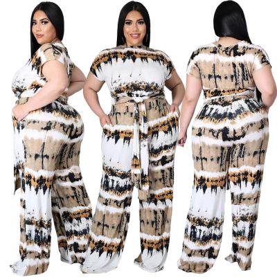 China 2021 Wholesale Breathable Two Piece Plus Size Print Tops And Pants 4XL 5XL Women Casual Set for sale