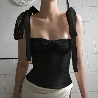 China 2021 New Design Women Chiffon Strappy Bow Crop Top QUICK DRY Bandage Bodycon Tops T-shirt Tank Tops for sale