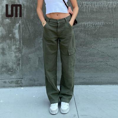 China Liu Ming Trending Women Clothing Viable 2022 High Waist Casual Pockets Cargo Pants Loose Streetwear Trousers Jeans for sale