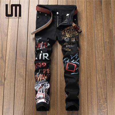 China Streetwear Liu Ming 2022 Fashionable Mens Viable Design Black Color Hip Hop Punk Jeans Printed Skinny Pants for sale