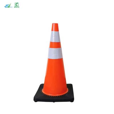 China Road traffic cone 70 cm with reflective film black base road traffic cone for sale