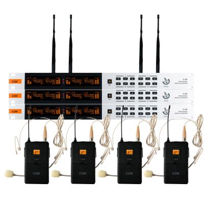 China 200 Preset Multi Channels 4 Channel Handheld Antenna Non-interfered UHF MIC Headset Wireless MIC System For Church for sale