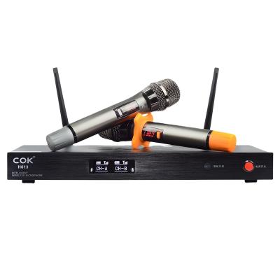 China H-613 4 Angle Handheld Metal UHF Microphone Rolling Dual Channel Dual Channel Wireless System Anti Slip for KTV Karaoke for sale