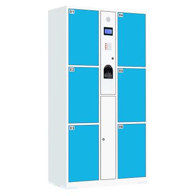 China Cold Rolled Steel Locker Cabinet 6 Doors Fingerprint System Electronic Safe Locker for sale