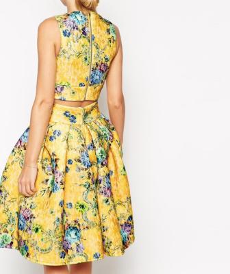 China Breathable Ladies Polyester Jacquard Floral Knee Length Party Even Charming Dress Set for sale