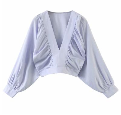 China Breathable Ladies Sleeve Fashion Polyester / Cotton Deep V Crop Dolman Top for sale