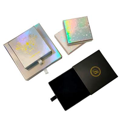 China Custom Luxury Paper Holographic Wrapping Things Necklace Jewelry Box Ring Packaging Gift Jewelry Box for sale