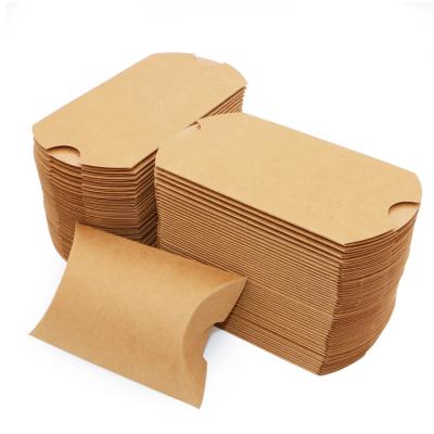 China Cheap Custom Logo Recyclable Eco-friendly Brown Candy Gift Paper Box Kraft Paper Pillow Box for sale