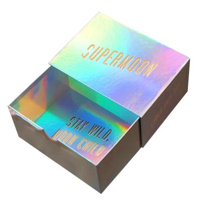 China Handmade Custom Logo Printed Holographic Bridesmaid Wedding Paper Drawer Cosmetic Gift Packaging Box for sale