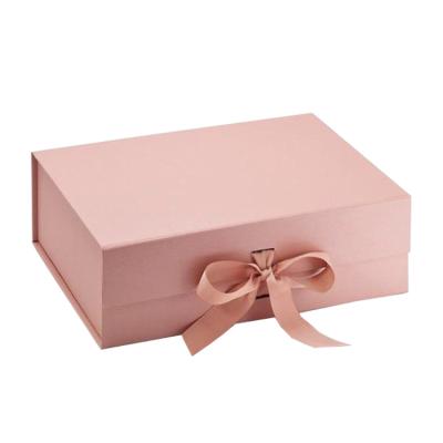 China Handmade New Arrival Simple Elegant Cardboard Paper Wedding Gift Box Folding Packaging With Ribbon for sale