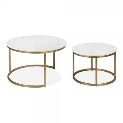 China Madison Marble Coffee Table Set of 2 Nesting Marble and Brass Coffee Tables White Dining Furniture Customer Designs Modern Steel Base Acceptable for sale