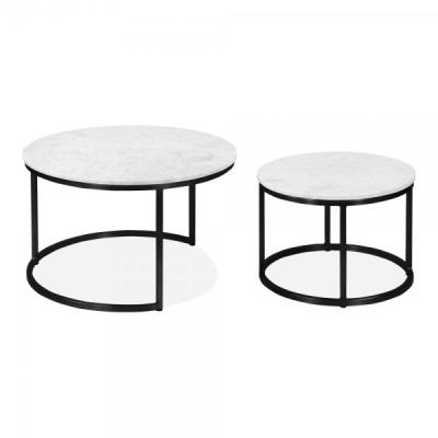 China Madison Marble Coffee Table Set Of 2 Interlocking Coffee Table Marbles, White And Black Base for sale