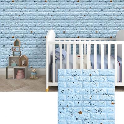 China Waterproof+ECO-Friendly+Easy Install High Quality Cartoon Kids 3D Wallpaper Wall Sticker For Living Room New Style 3D Foam Wall Tile With Low Price for sale