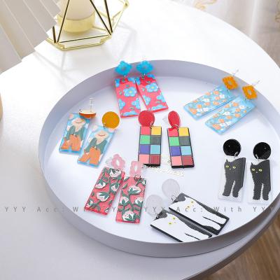 China ZY1303 Hot Sale Casual/Sporty Women Fashion Unique Design Fancy Cat Sunflower Acrylic Animal Earrings for sale