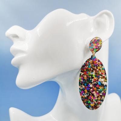 China Office / Christmas New Oval Women Career Fashion Colorful Custom Acrylic Single Earring ZY1013 Large for sale