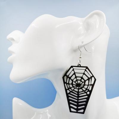 China Newcomer ZY1100 European punk cobweb laser cut Halloween black acrylic earrings for sale