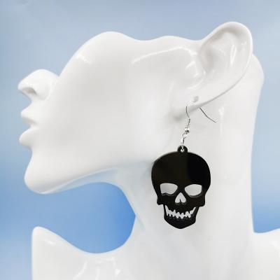 China Newcomer ZY1093 European Punk Black Skeleton Laser Cut Acrylic Halloween Earrings for sale