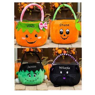 China Durable Custom Messenger Hand Tote Bag Trick Plush Halloween Pumpkin Basket Bowknot Kids Gift or Orange Treat Bag Messenger Around Halloween Bucket for sale