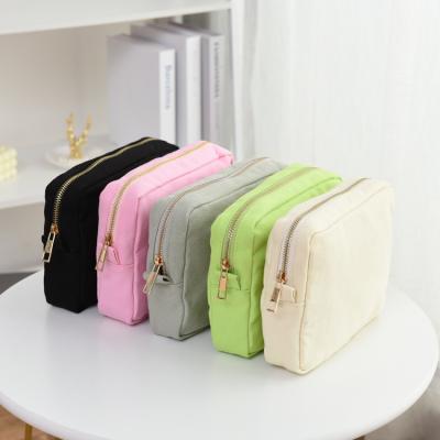 China Factory Reusable Cheap Price Zipper Bag White Canvas Cosmetic Makeup Bag Black for sale