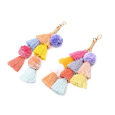 China Leather Bag Charm DIY Boho Key Chain Pom Pom Tassel Keychain For Women for sale