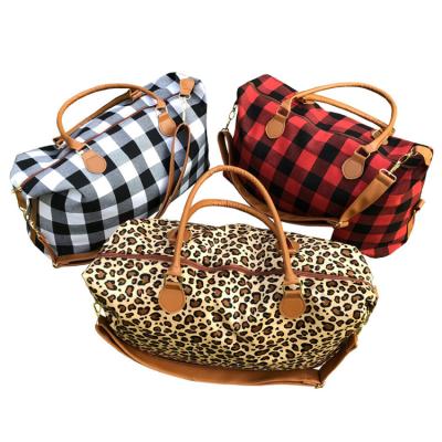 China Monogrammed Overnight Weekend Tote Plaid Weekender Bag Plaid Travel Luggage Bag Shoulder Straps Large for sale