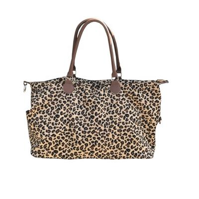 China Leopard Monogrammed Leather Handle Large Tote Weekender Bag Personalized Leopard Weekender Bag for sale